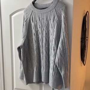 Aerie Light Gray Cable Knit Sweater